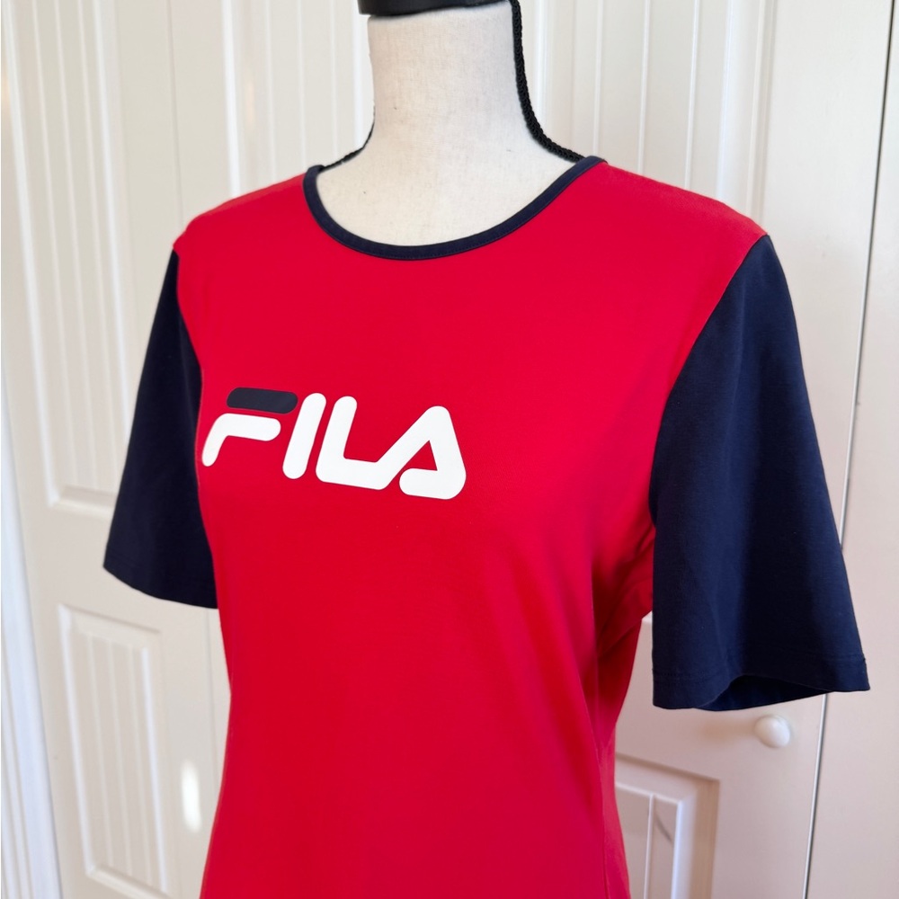 FILA Roslyn Red Colorblock Bodycon Mini Dress XL Navy Blue Sleeves - Picture 6 of 14